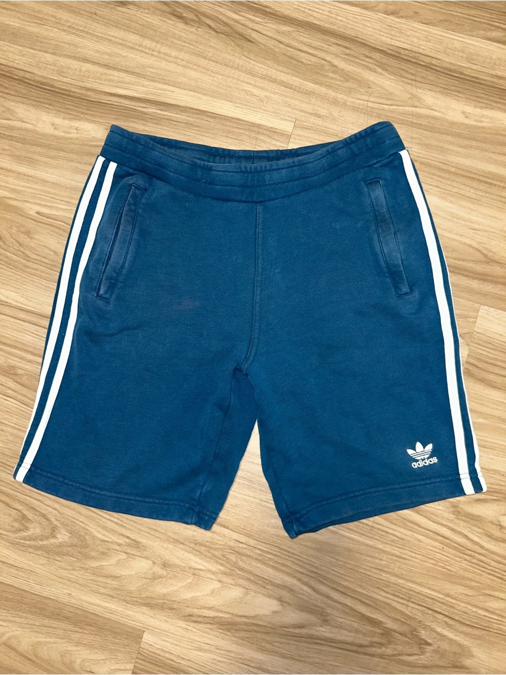 adidas Navy Athletic Shorts with White Side Stripes